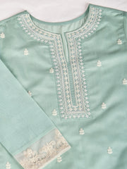 Mint Green Color Chanderi Cotton Silk Kurta Set