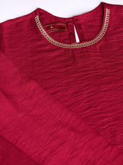 Silk Blend Round Neck Kurta, Pant and Dupatta Set.