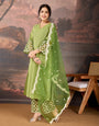 Green Color Silk Blend Kurta Set