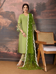 Green Color Silk Blend Kurta Set