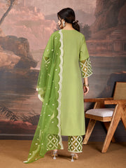 Green Color Silk Blend Kurta Set