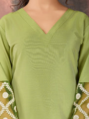 Green Color Silk Blend Kurta Set