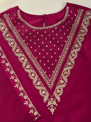 Deep pink Color Silk Blend Embroidered Kurta Set.