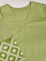 Green Color Silk Blend Kurta Set