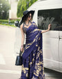 Digital Printed Satin Saree with Unstiched Blouse.