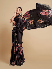 Digital Printed Satin Saree with Unstiched Blouse.