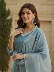 Velvet Straight-Cut Kurta, Pant with Dupatta