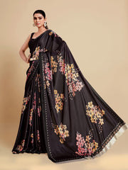 Digital Printed Satin Saree with Unstiched Blouse.