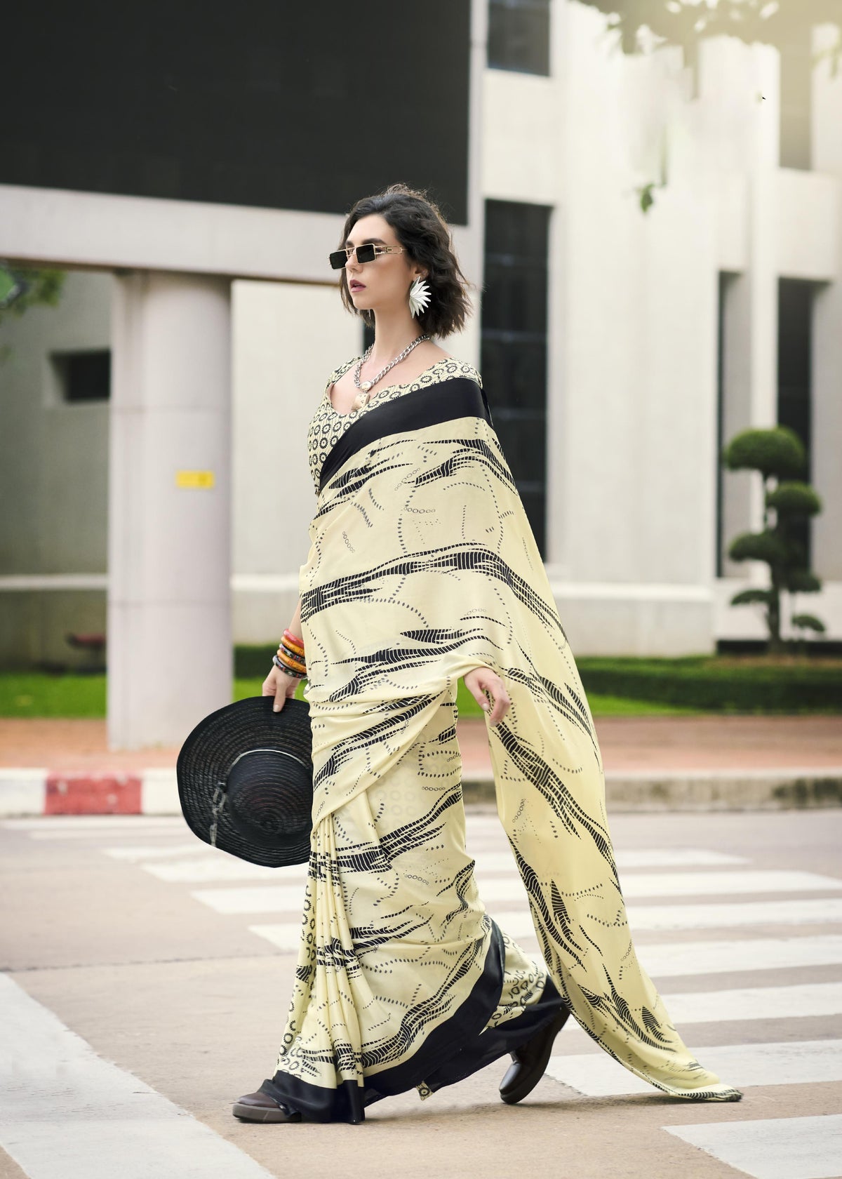 Digital Printed Satin Saree with Unstiched Blouse