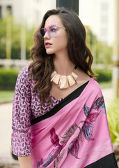 Digital Printed Satin Saree with Unstiched Blouse.