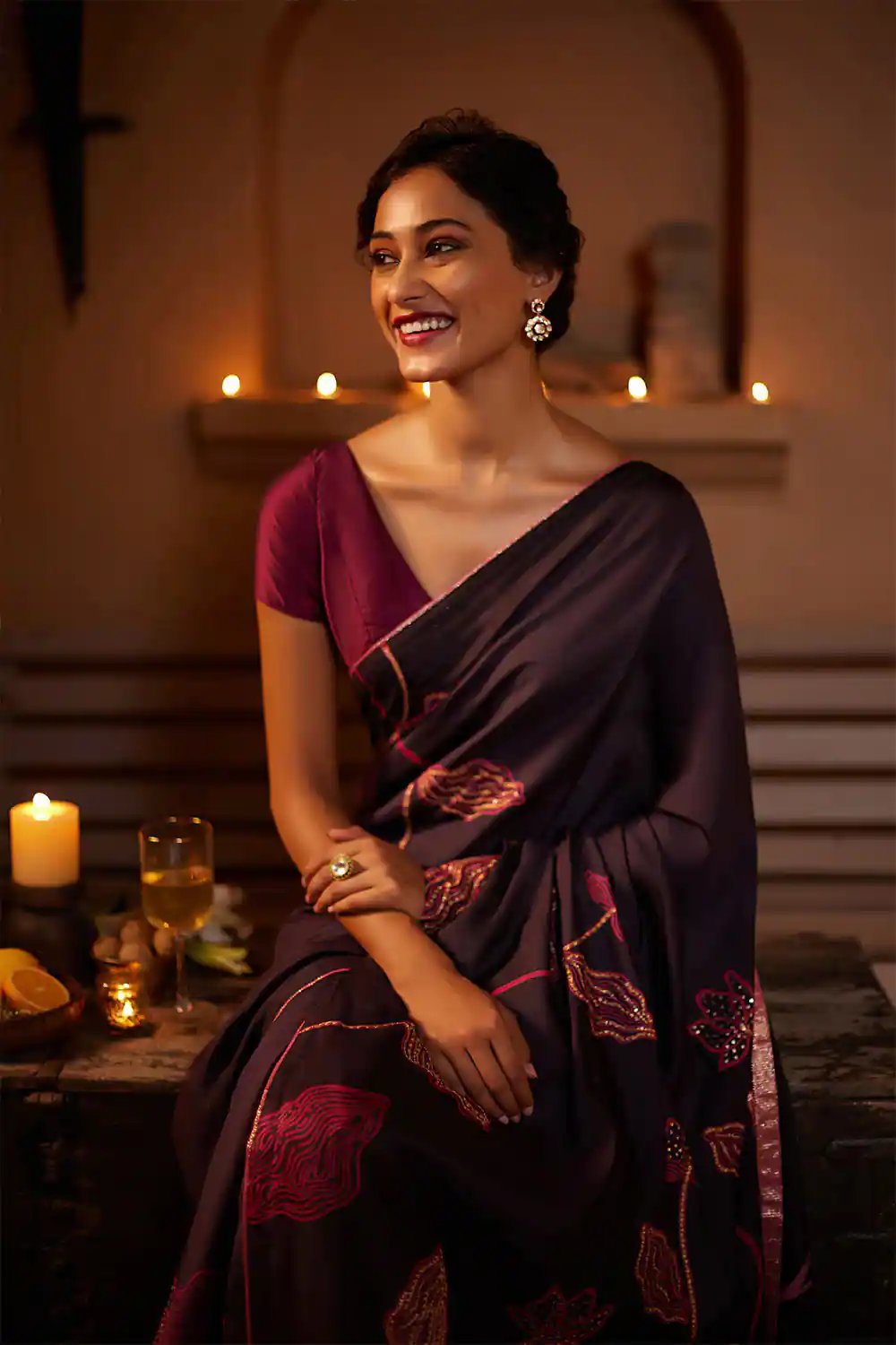 Digital Printed Satin Saree with Unstiched Blouse