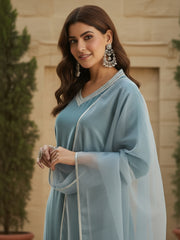 Velvet Straight-Cut Kurta, Pant with Dupatta