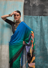 Digital Printed Satin Saree with Unstiched Blouse.