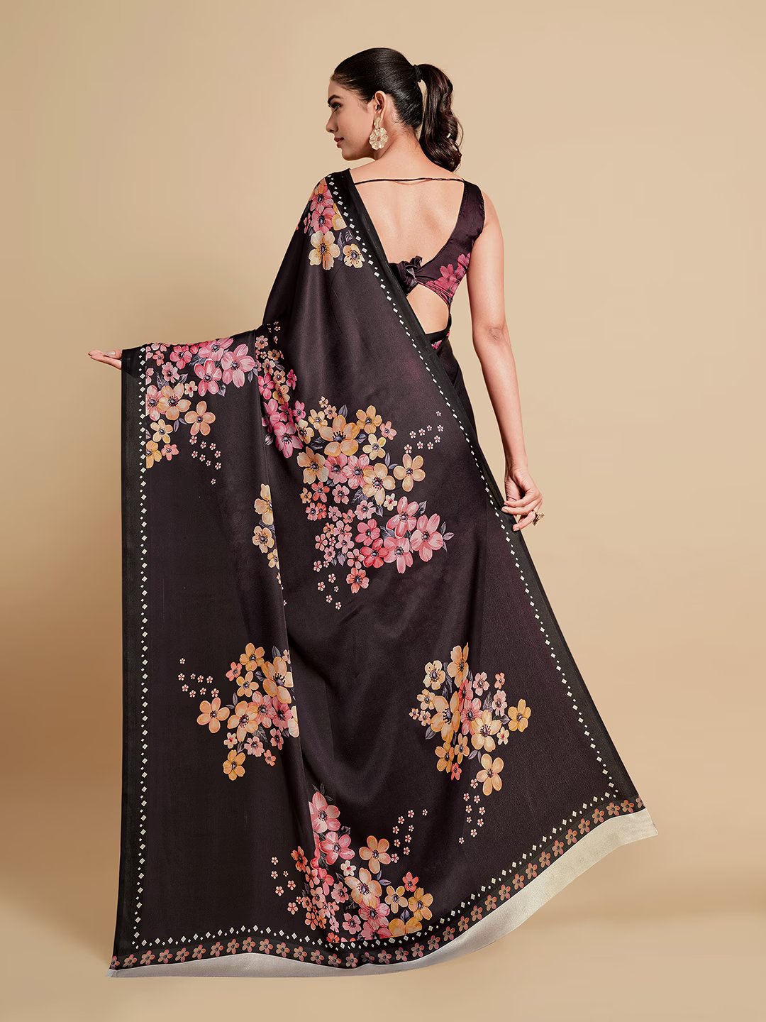 Digital Printed Satin Saree with Unstiched Blouse