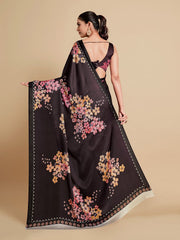 Digital Printed Satin Saree with Unstiched Blouse.