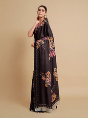 Digital Printed Satin Saree with Unstiched Blouse.