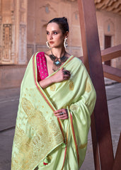 Pure Satin Saree with Zari Weaving Border and Unstitched Blouse Piece.