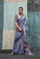 Digital Printed Satin Saree with Unstiched Blouse.