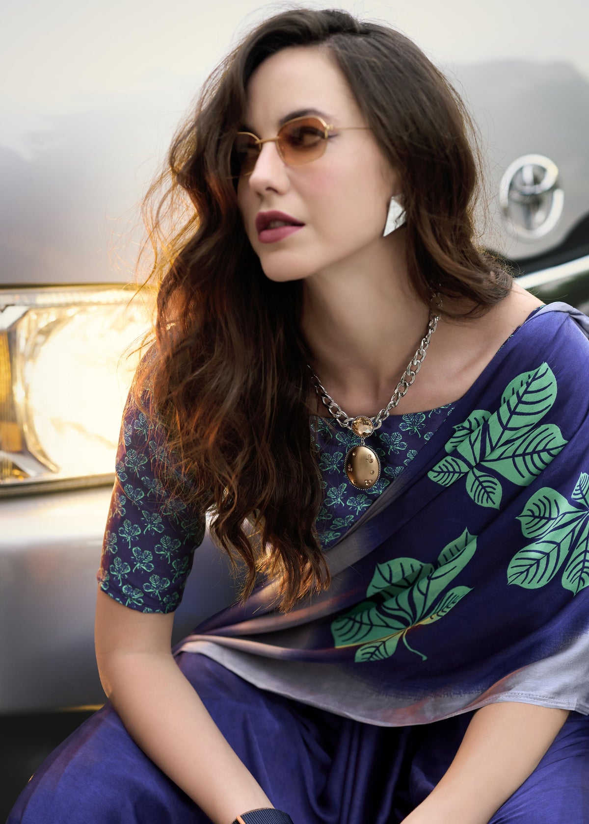 Digital Printed Satin Saree with Unstiched Blouse