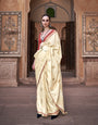 Pure Satin Saree with Zari Weaving Border and Unstitched Blouse Piece.