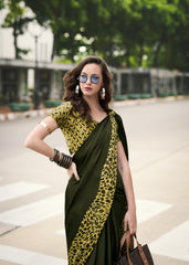 Digital Printed Satin Saree with Unstiched Blouse.