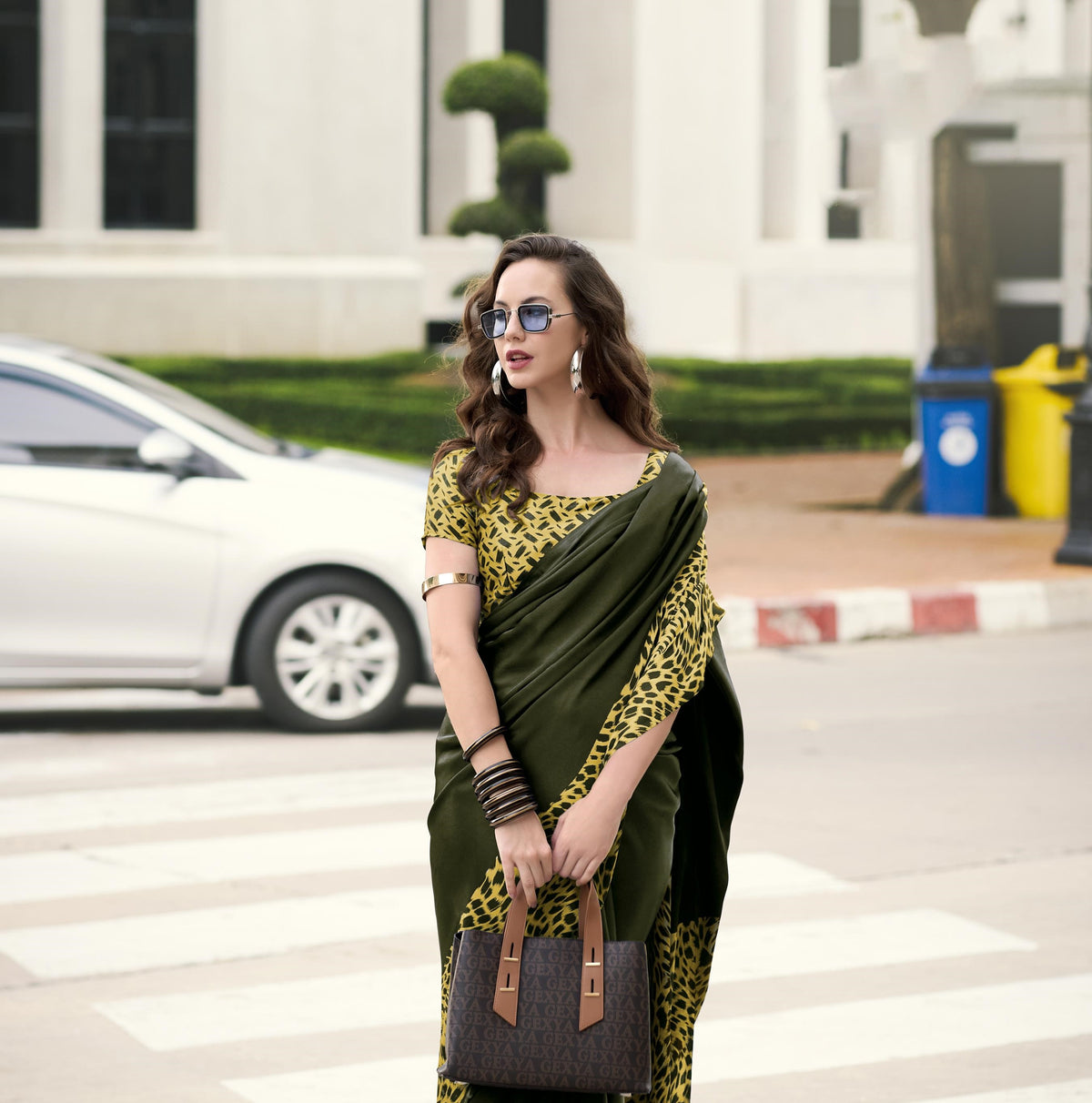 Digital Printed Satin Saree with Unstiched Blouse