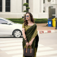 Digital Printed Satin Saree with Unstiched Blouse.