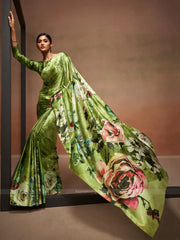 Digital Printed Satin Saree with Unstiched Blouse.