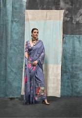 Digital Printed Satin Saree with Unstiched Blouse.