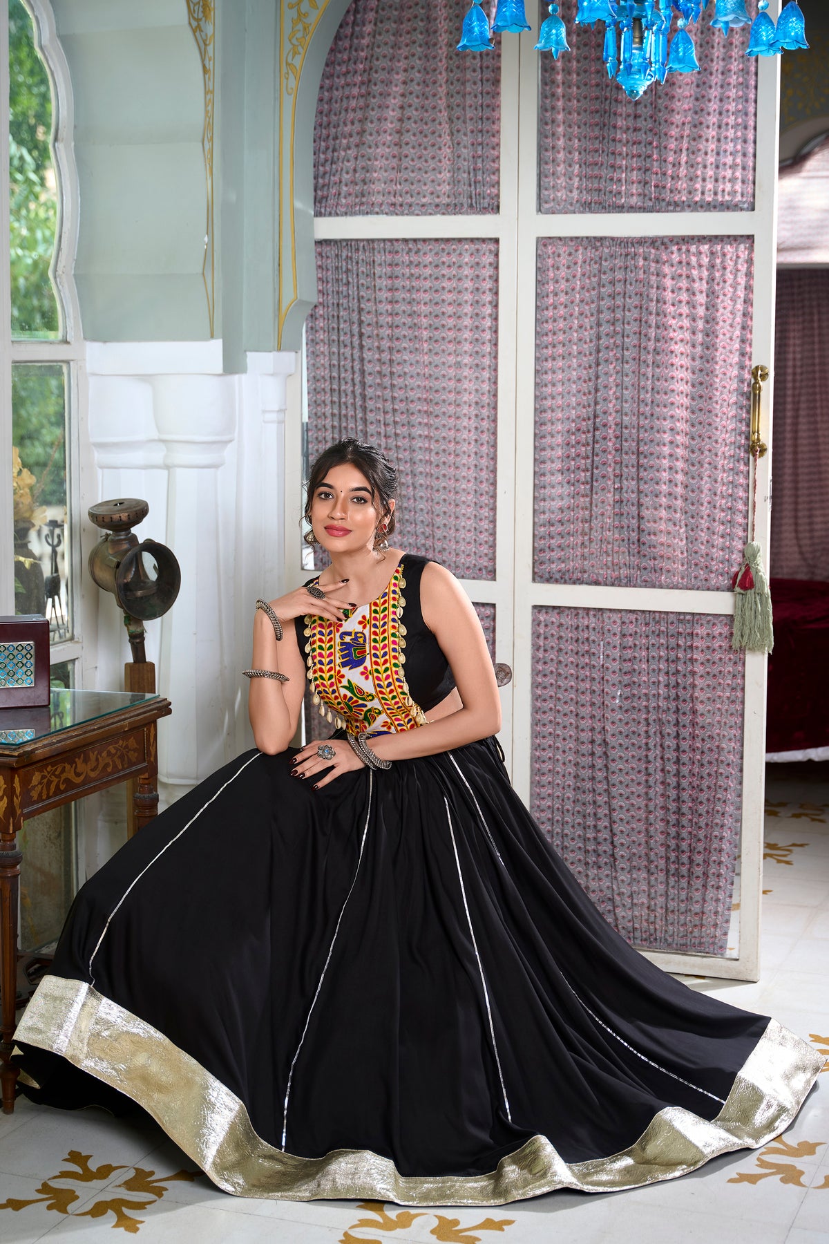 Rayon Lehenga and Gamthi Work Blouse for Navratri