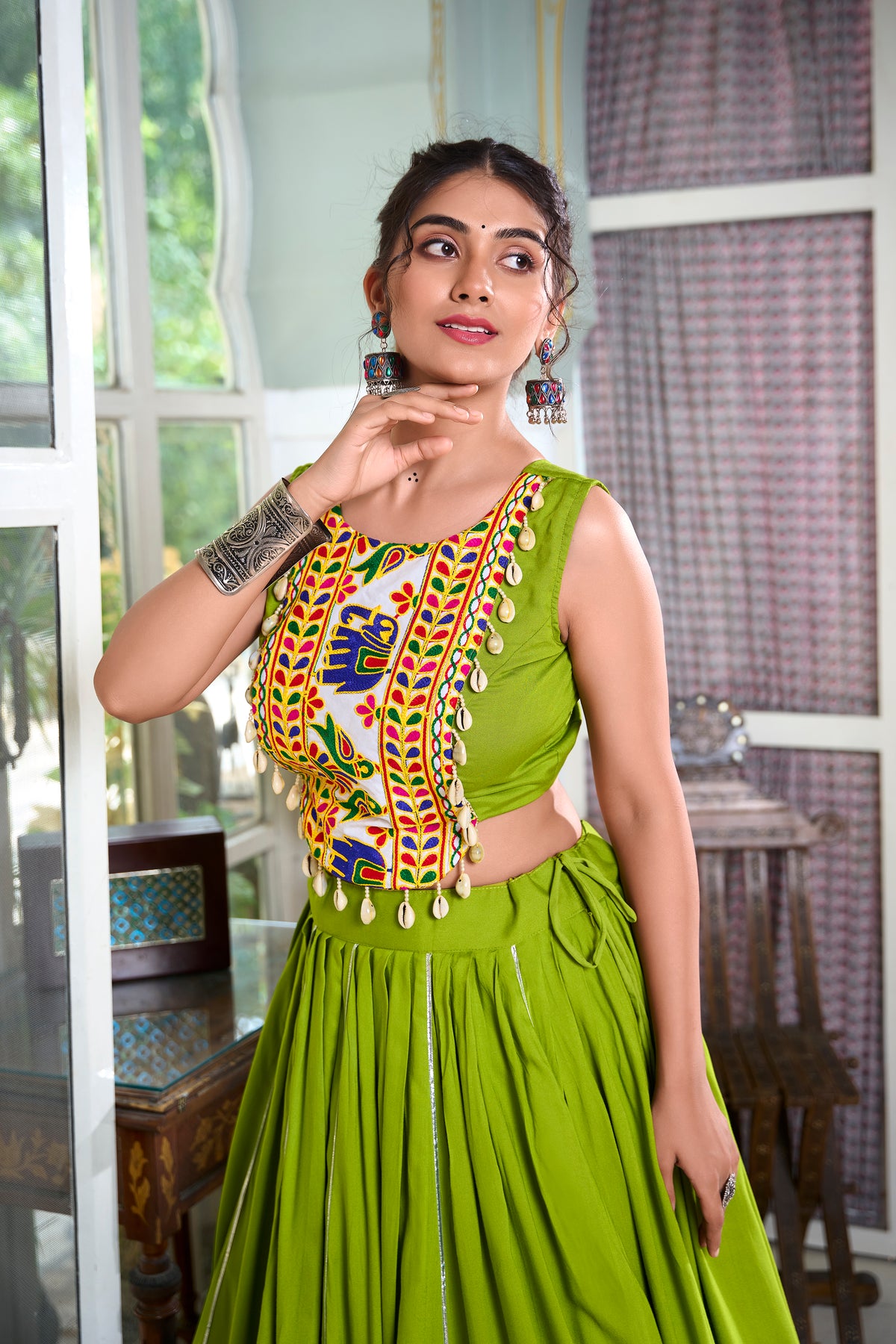 Rayon Lehenga and Gamthi Work Blouse for Navratri