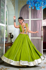 Rayon Lehenga and Gamthi Work Blouse for Navratri.