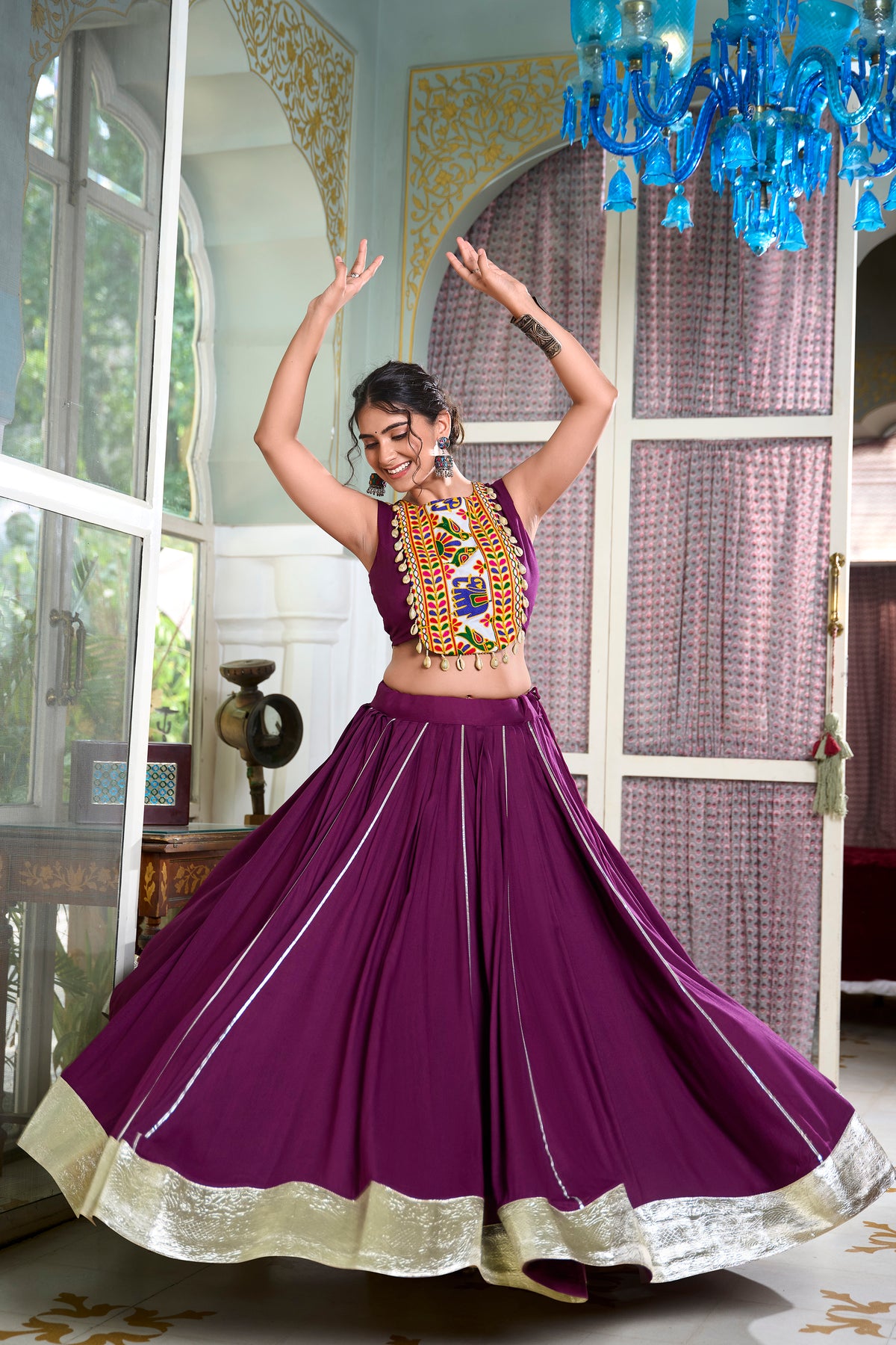 Rayon Lehenga and Gamthi Work Blouse for Navratri