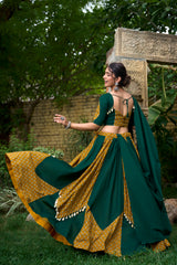 Mustard & Green Cotton Navratri Lehenga Choli.