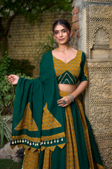 Mustard & Green Cotton Navratri Lehenga Choli.