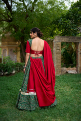 Maroon & Green Cotton Printed Navratri Lehenga Choli.