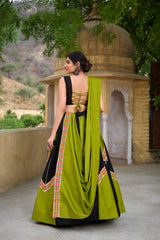 Green & Black Cotton Navratri Lehenga Choli.