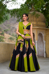 Green & Black Cotton Navratri Lehenga Choli.