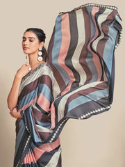 Digital Printed Satin Saree with Unstiched Blouse.