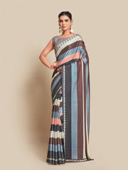 Digital Printed Satin Saree with Unstiched Blouse.