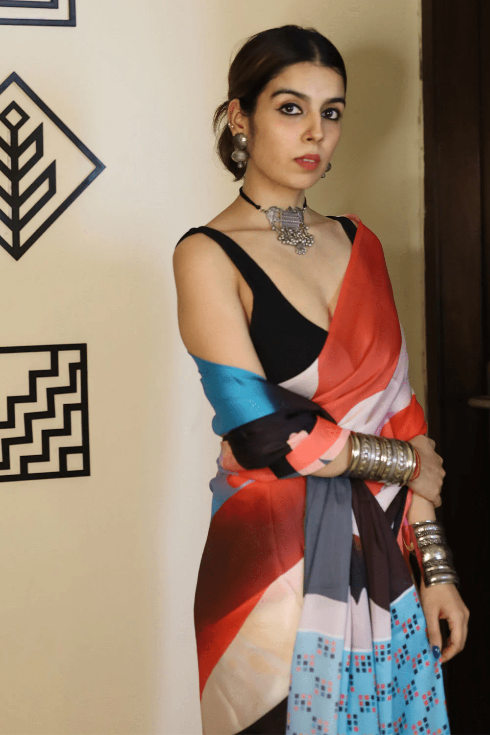 Digital Printed Satin Saree with Unstiched Blouse