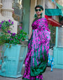 Digital Printed Satin Saree with Unstiched Blouse.