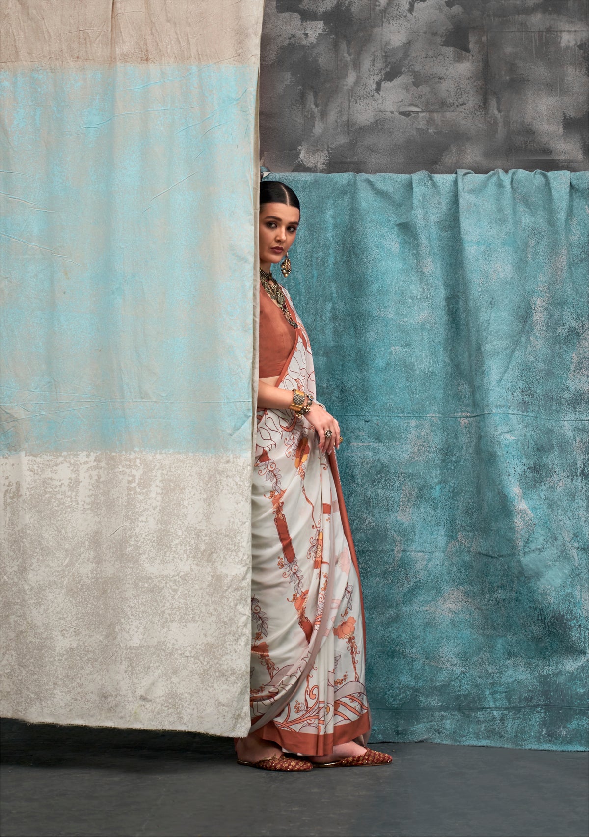 Digital Printed Satin Saree with Unstiched Blouse