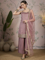 Dusty Pink Silk Kurta, Pant and Net Dupatta.