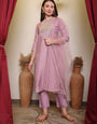 Silk Blend Embroidered Round Neck Kurta, Pant and Dupatta Set.