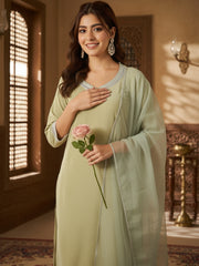 Velvet Straight-Cut Kurta, Pant with Dupatta