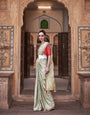 Pure Satin Saree with Zari Weaving Border and Unstitched Blouse Piece.