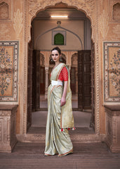 Pure Satin Saree with Zari Weaving Border and Unstitched Blouse Piece.