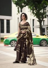 Digital Printed Satin Saree with Unstiched Blouse.