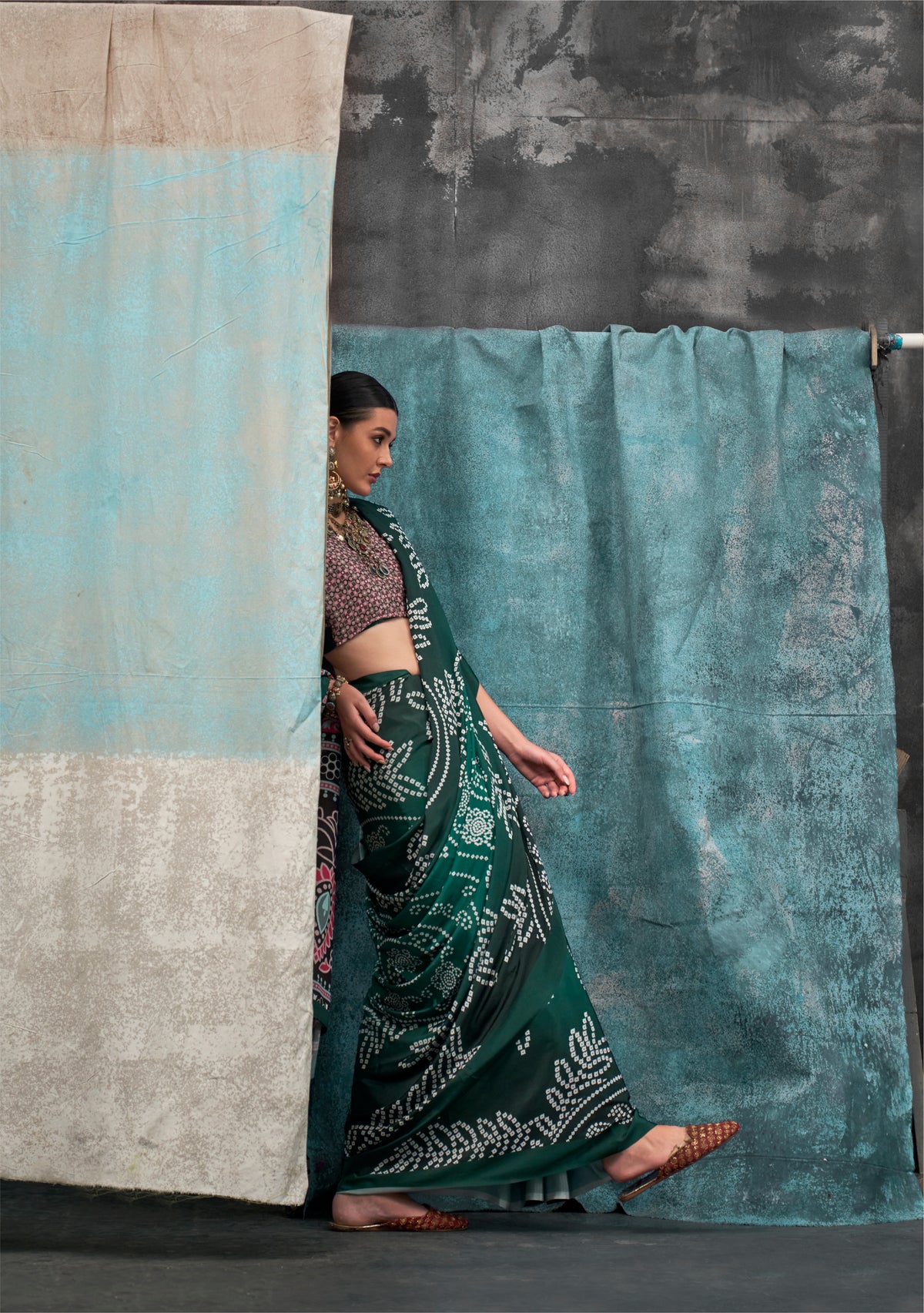 Digital Printed Satin Saree with Unstiched Blouse
